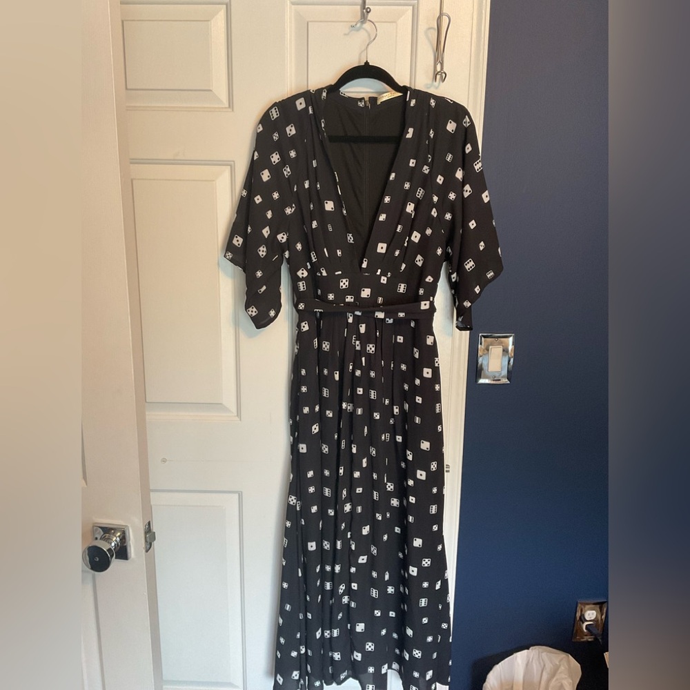 eshakti Black Maxi Dress with White Dice Print
